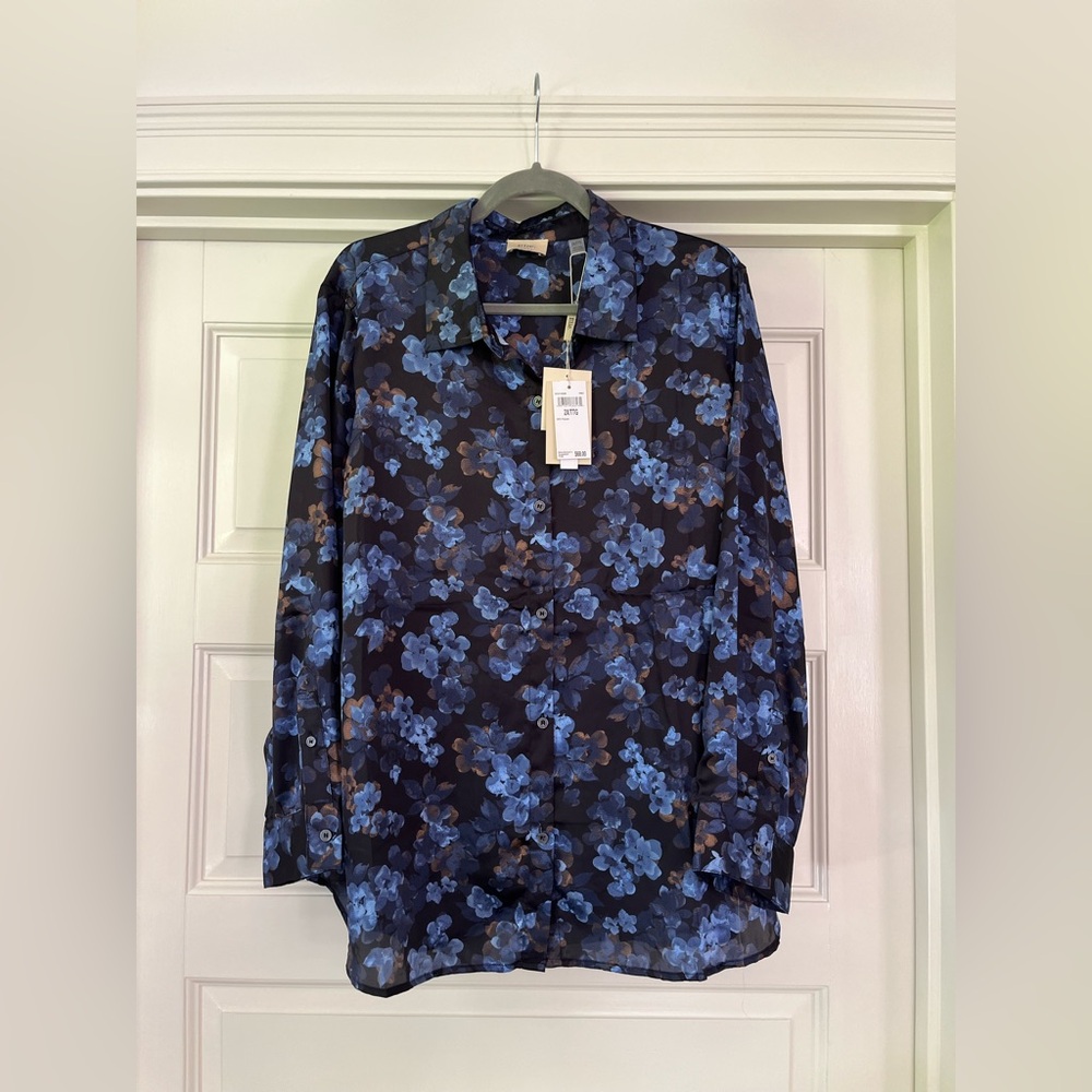 Elie Tahiti Navy Floral Blouse 2X